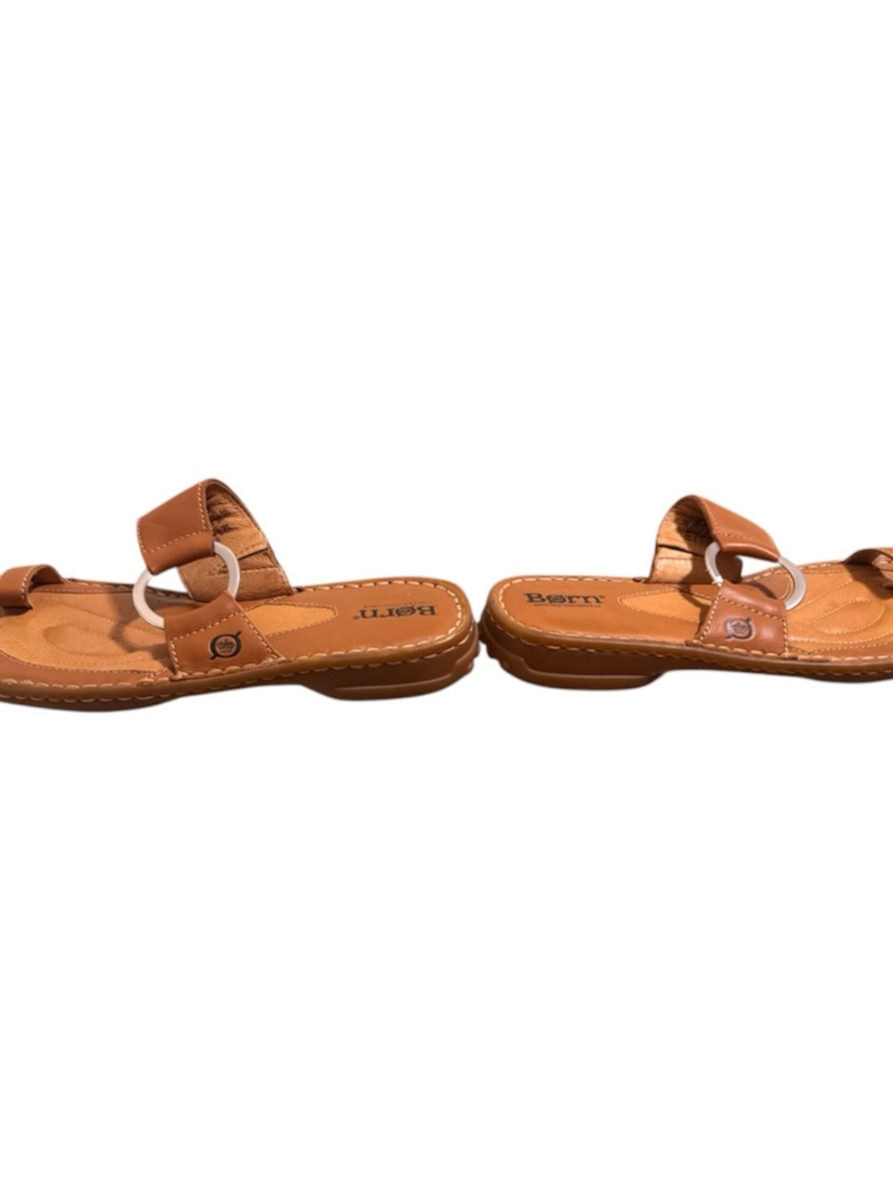 Born Tan Leather Slide Sandals with Silver Ring Accent - Picture 2 of 4